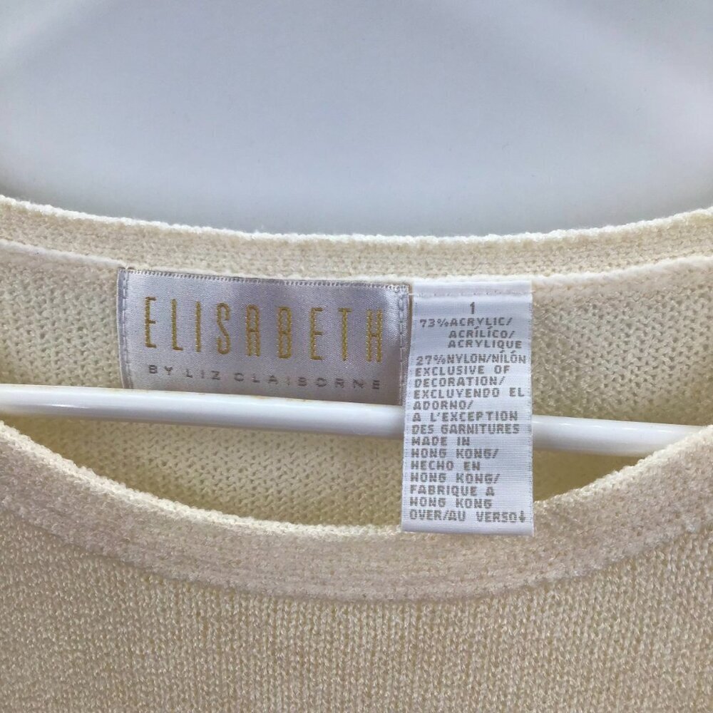 Vintage 1X Winter Flowers Sweater Embroidered Iridescent Sequin Ivory Gold L/S - Picture 13 of 13